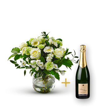 Stylish white bouquet with Champagne.