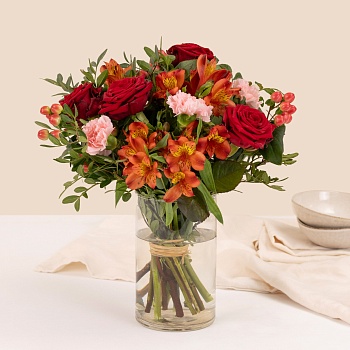 Mixed bouquet of warm orange and red tones