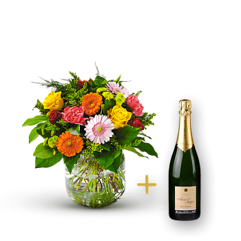 Colorful bouquet with Champagne