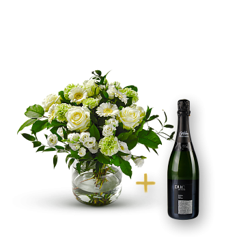 Stylish white bouquet with Cava