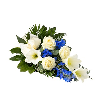Blue and white funeral bouquet