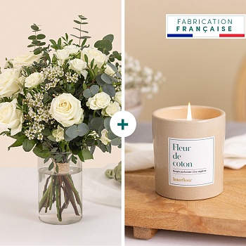 White and green bouquet and candle - Vert coton