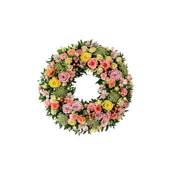 Funeral Wreath Winter Spring Flowers w ribbon 240170