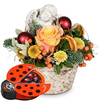 Flower arrangement Little Angel with Munz chocolate ladybird