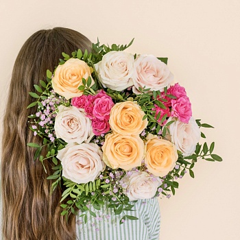 First Love - pink, salmon and white roses boquuet