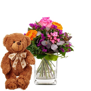 Flower bouquet 'Blossom Beauty' with teddy bear